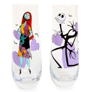 Disney Nightmare Before Christmas Jack and Sally Fluted Glassware Set of 2 NIP